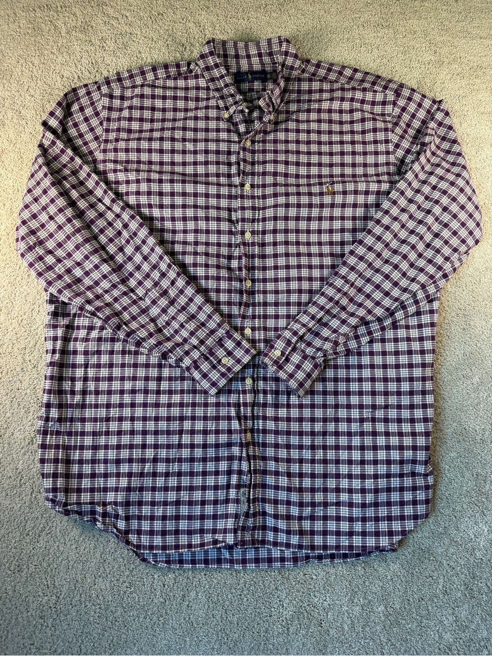 Ralph Lauren Oxford Shirt 2XLT‎ Purple White Plaid Classic Button Down Pony